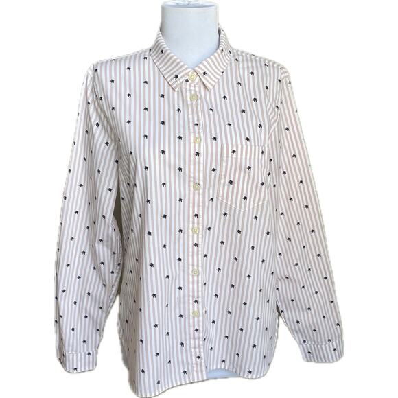 BANANA REPUBLIC Riley Elephant‎ Print Striped Button Down SZ M White Pink Preppy - Picture 4 of 10